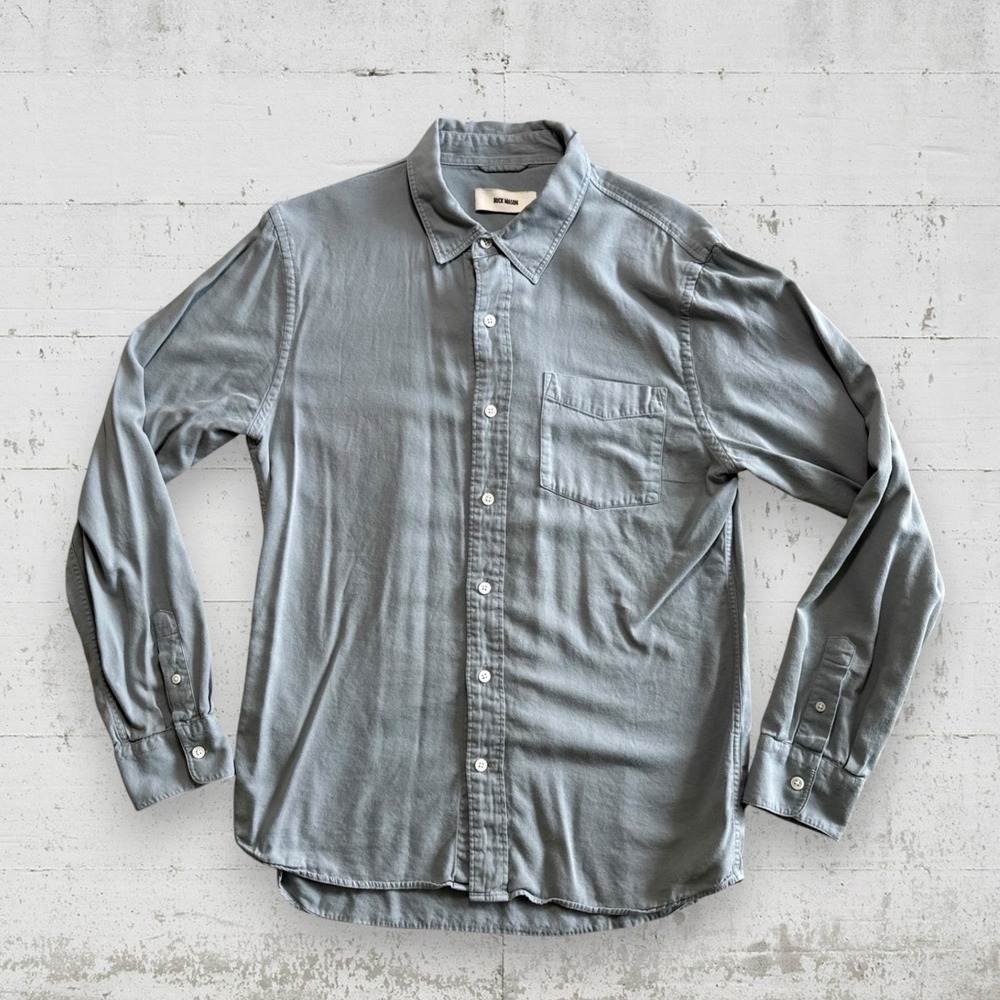 Buck Mason Button Front Shirt Sz M Gray Cotton Rayon Long Sleeve